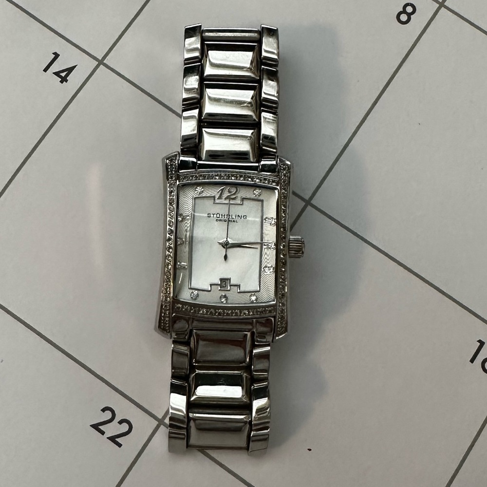 Stuhrling original lady gatsby high society 23mm stainless watch with diamonds